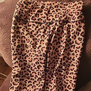 Fabletics Tan and Black/pink Leopard Leggings